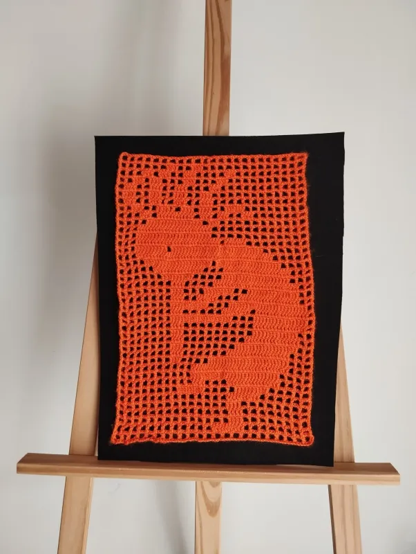 Tribal Music – Orange Filet Crochet Wall Art 23x39cm
