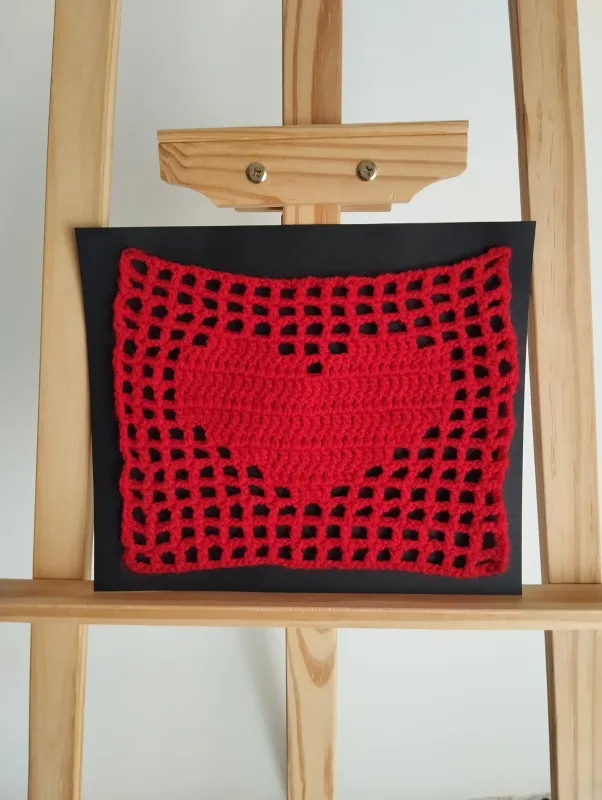 Heart – Red Filet Crochet Wall Art 15x15cm