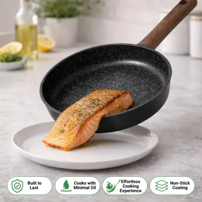 Just Perfecto JL-332 : 6-Piece Marble Coated Cookware Set with Rubber Rim Glass Lids, Black