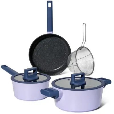 Just Perfecto JL-330 6-Piece Marble Coated Cookware Set with Gasket Rim Lids - Blue