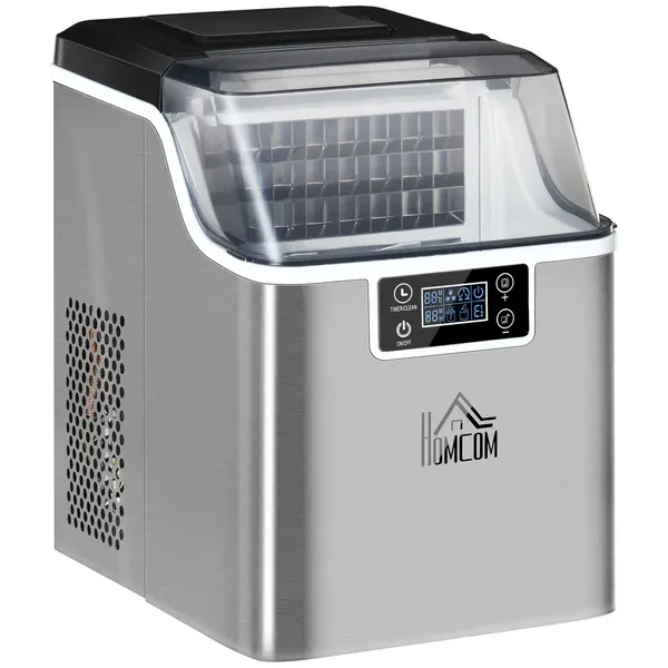 Ice Machine 20kg in 24 Hours, 24 Cubes in 14-18 Minutes with Adjustable Size, 3.2L Tank and Self-Cleaning System, Silver