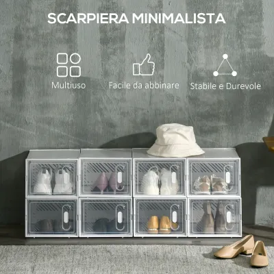 HOMCOM 8-Cube Clear Shoe Storage with Magnetic Doors