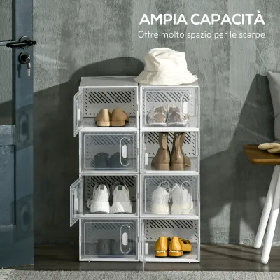HOMCOM 8-Cube Clear Shoe Storage with Magnetic Doors