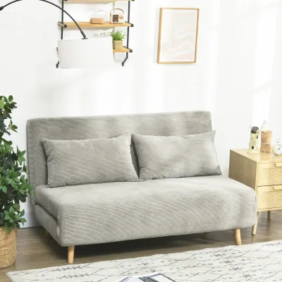 Display Model – Grey Linen 2-Seater Sofa Bed with 3-Position Backrest &amp; 2 Cushions