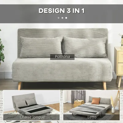 Display Model – Grey Linen 2-Seater Sofa Bed with 3-Position Backrest &amp; 2 Cushions