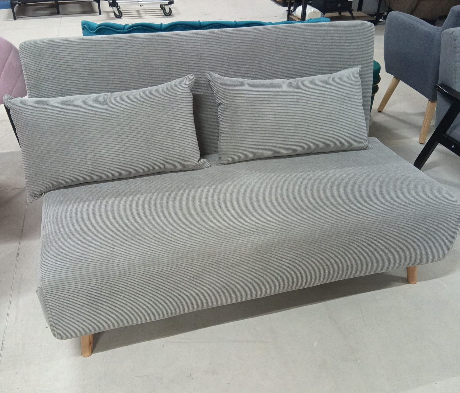 Display Model – Grey Linen 2-Seater Sofa Bed with 3-Position Backrest &amp; 2 Cushions