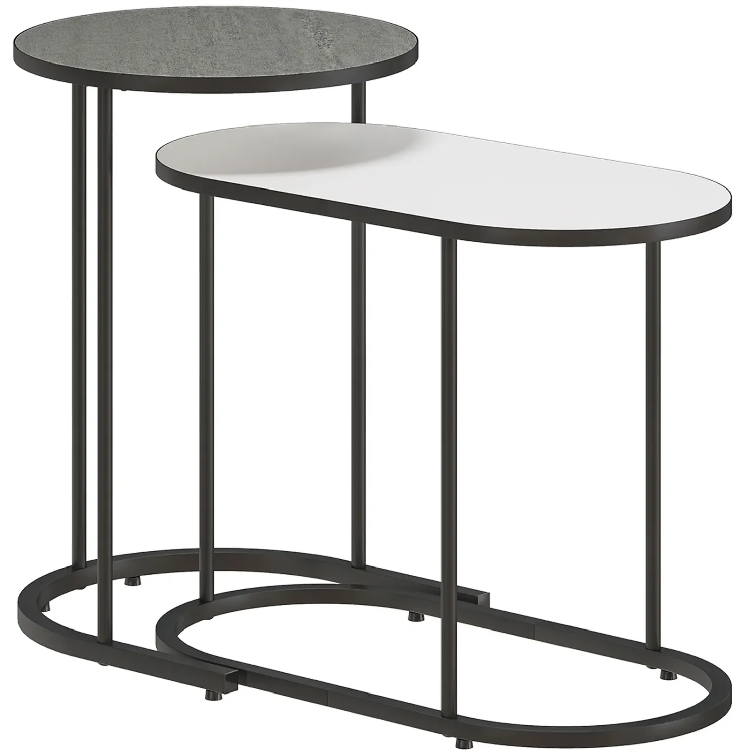 Set of 2 Stackable Coffee Tables with Metal Frame for Living Room and Office, Grey and White