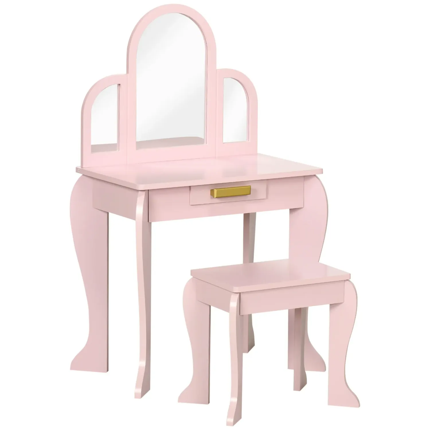 Girls Makeup Table with Stool, Drawers and Matching Mirror in Acrylic, Pink