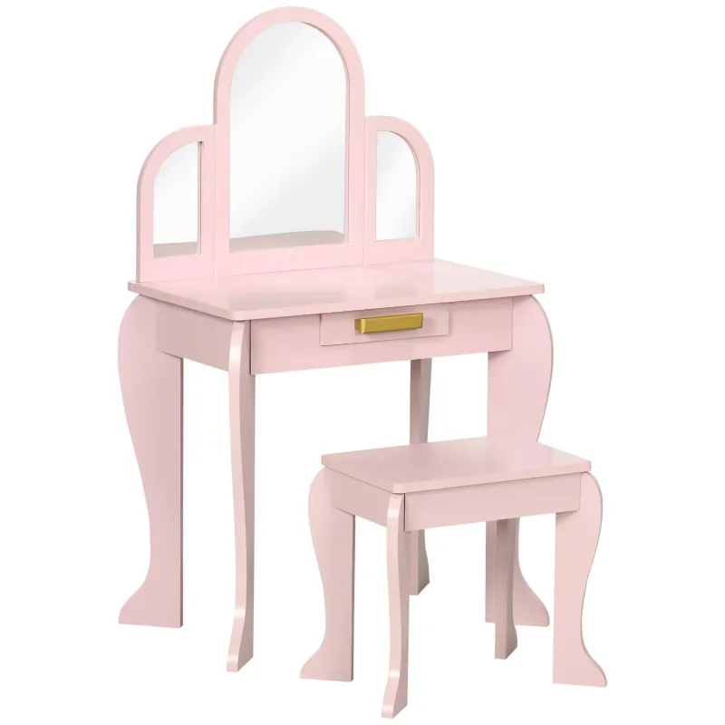 Girls Makeup Table with Stool, Drawers and Matching Mirror in Acrylic, Pink