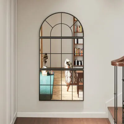 Arched Window Style Wall Mirror for Bedroom and Entrance, 76x43cm, Black