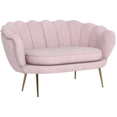 2 Seater Sofa in Industrial Chic Style in Velvet Effect Fabric and Metal, 130x77x77 cm, Pink