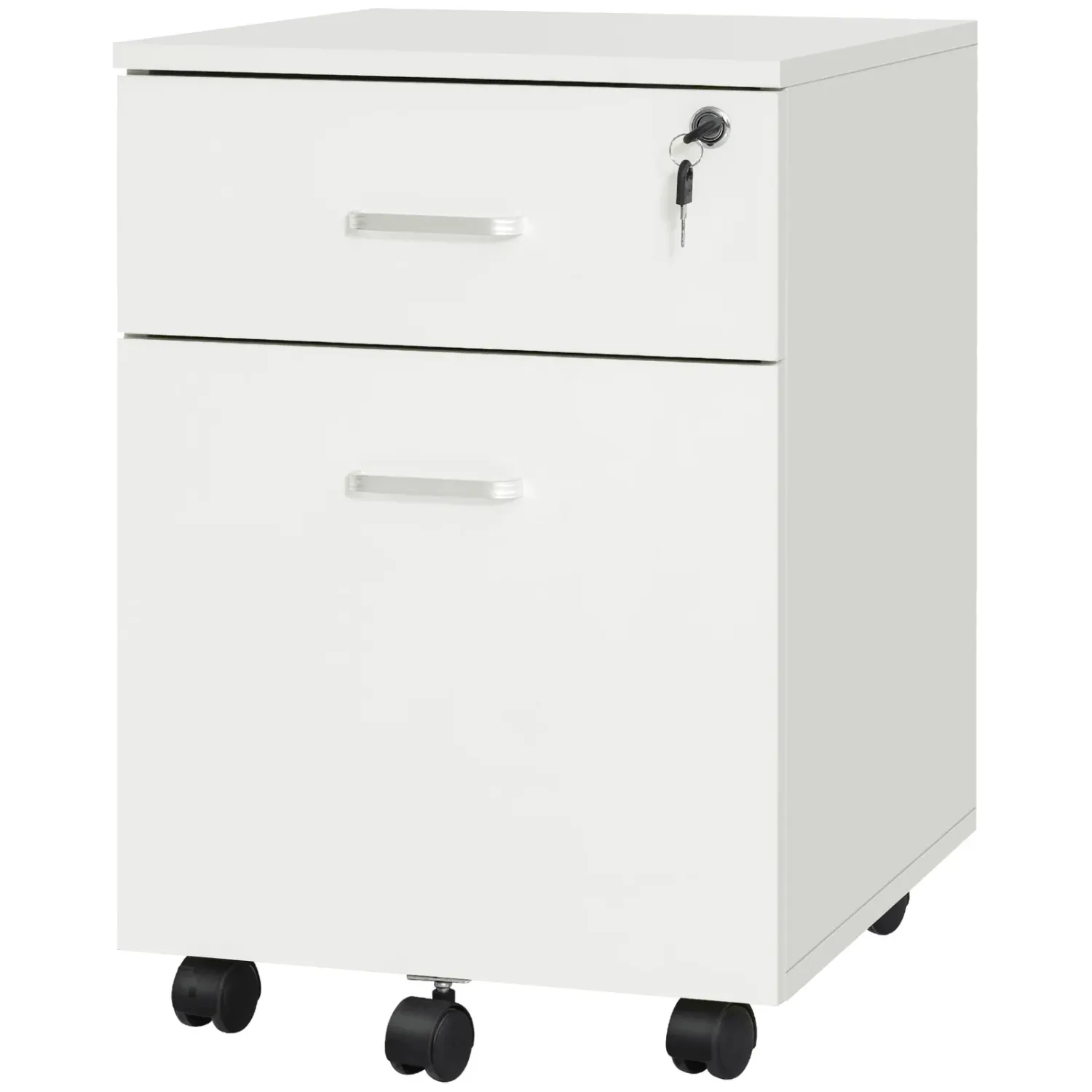 2 Drawer Office Chest with Lock and 5 Wheels, Chipboard, 40x49x58 cm, White