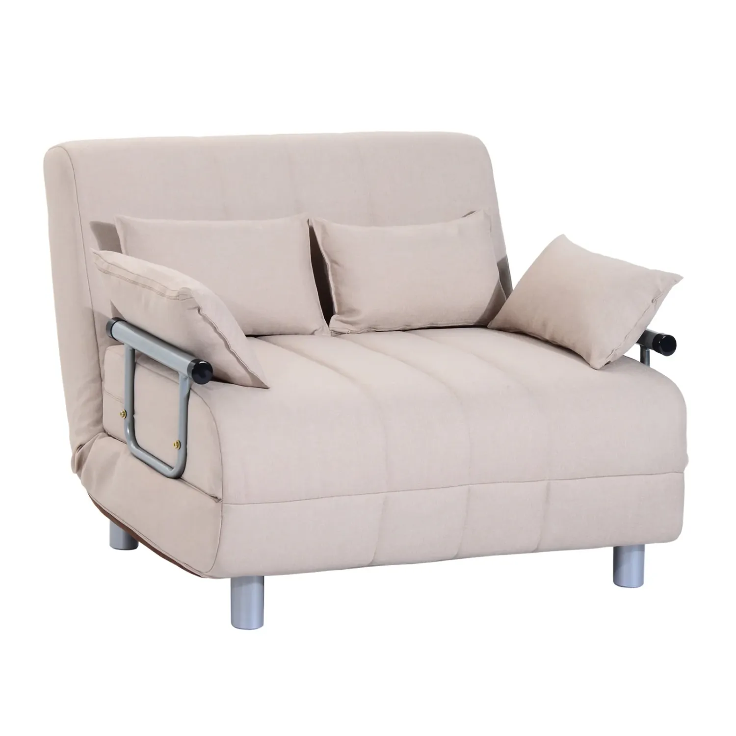 3 in 1, 2 Seater Sofa Bed Convertible to Recliner with Adjustable Backrest and 4 Padded Cushions, 102x82x81 cm, Beige