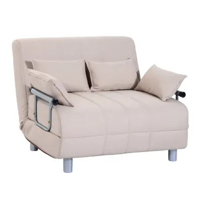 3 in 1, 2 Seater Sofa Bed Convertible to Recliner with Adjustable Backrest and 4 Padded Cushions, 102x82x81 cm, Beige