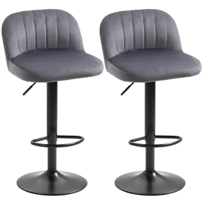 Set of 2 Bar Stools with Backrest and Footrest, Swivel with Adjustable Height, Grey