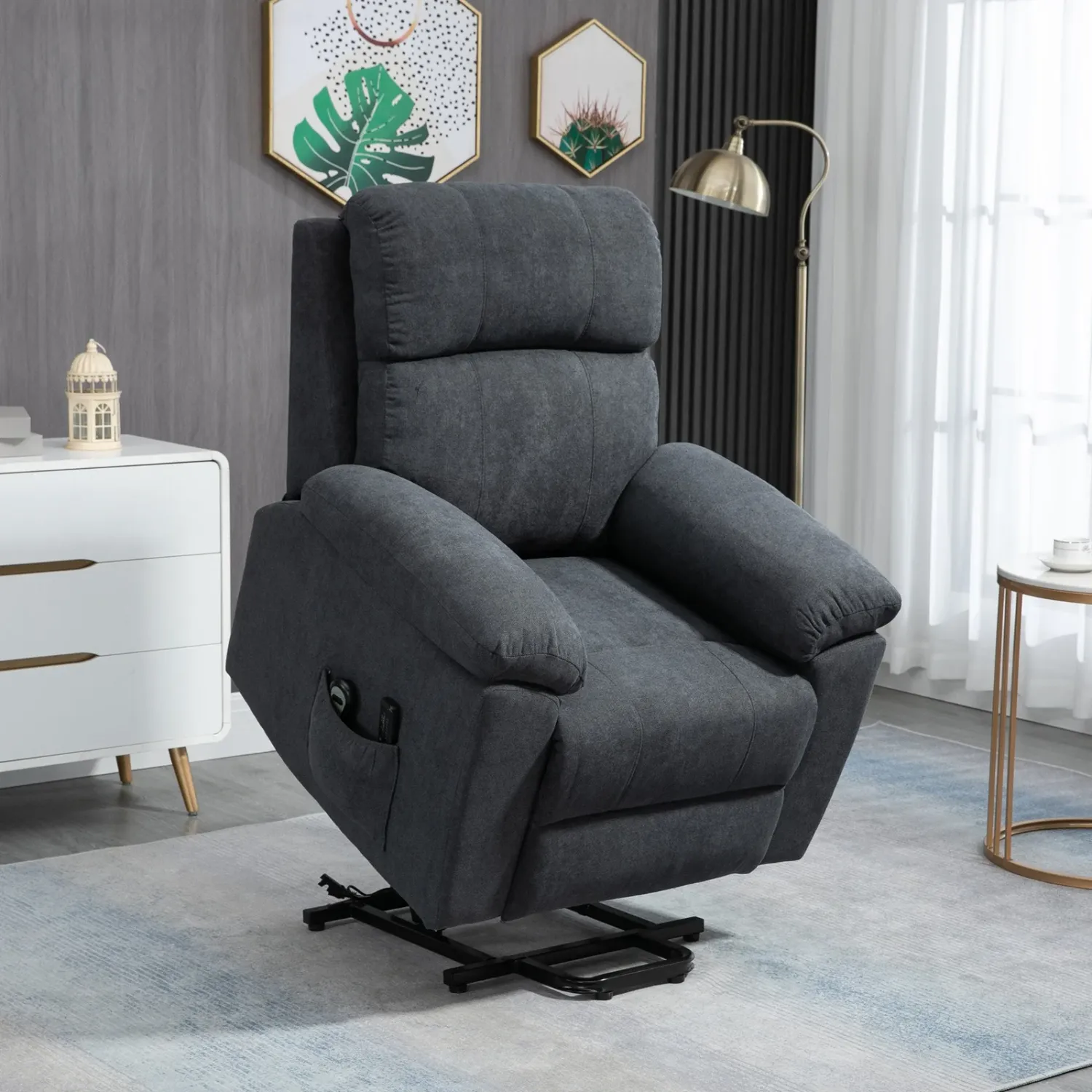 Lifting Armchair Reclining up to 135° with 8 Massage Points, Remote Control and Footrest 89x99x103 cm, Grey