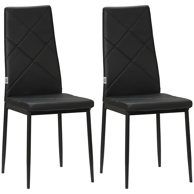 Set of 2 Modern High Back Dining Chairs in Faux Leather and Steel, 41x50x97 cm, Black