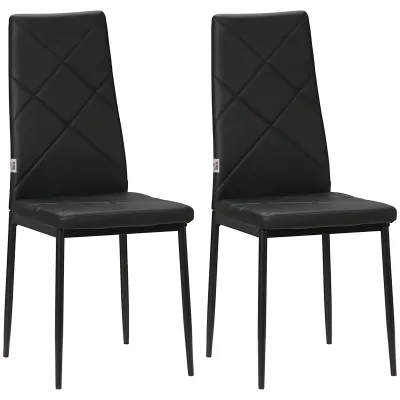 Set of 2 Modern High Back Dining Chairs in Faux Leather and Steel, 41x50x97 cm, Black