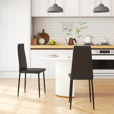 Set of 2 Modern High Back Dining Chairs in Faux Leather and Steel, 41x50x97 cm, Black