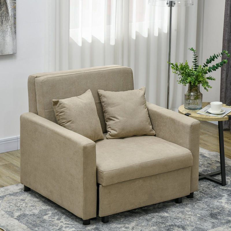 Foldable Armchair Bed with Storage Space &amp; 2 Cushions – Light Brown Velvet Effect 100x98x88 cm