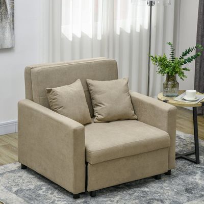 Foldable Armchair Bed with Storage Space &amp; 2 Cushions – Light Brown Velvet Effect 100x98x88 cm