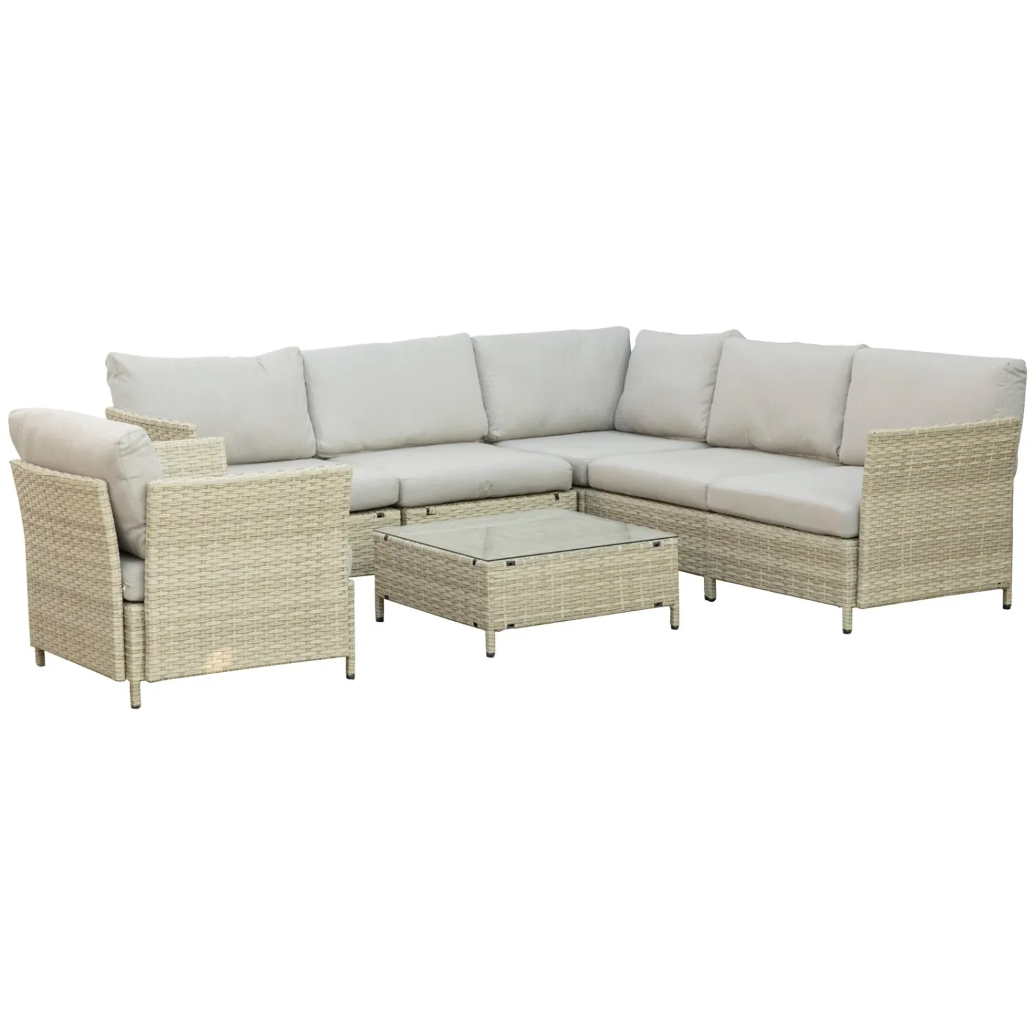 SOFIJA - 7 Piece Modular PE Rattan Garden Lounge Set with Cushions, Beige