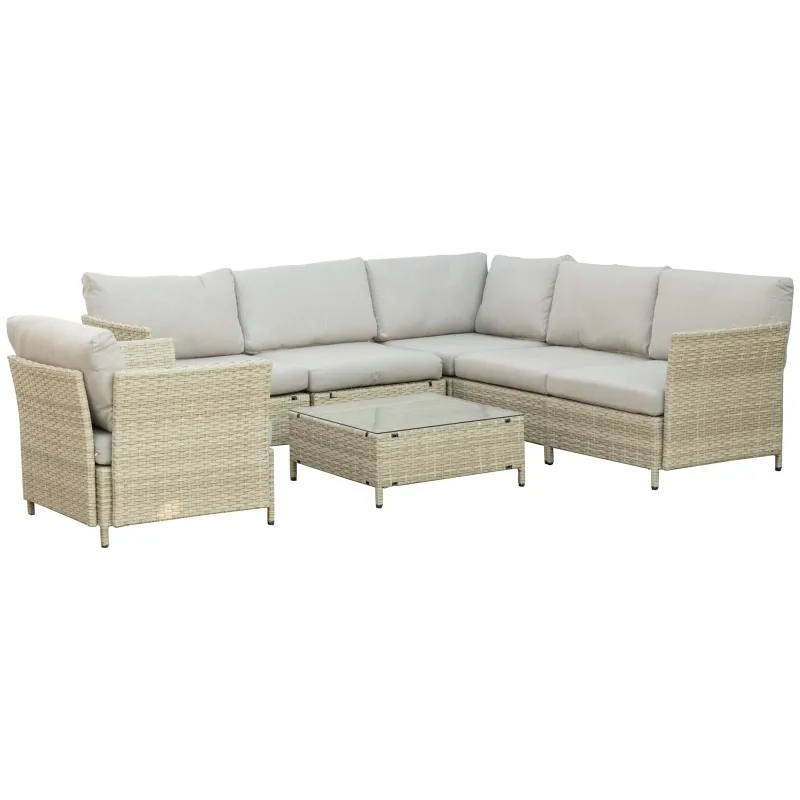SOFIJA - 7 Piece Modular PE Rattan Garden Lounge Set with Cushions, Beige