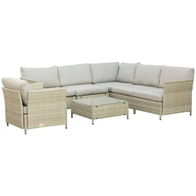 SOFIJA - 7 Piece Modular PE Rattan Garden Lounge Set with Cushions, Beige