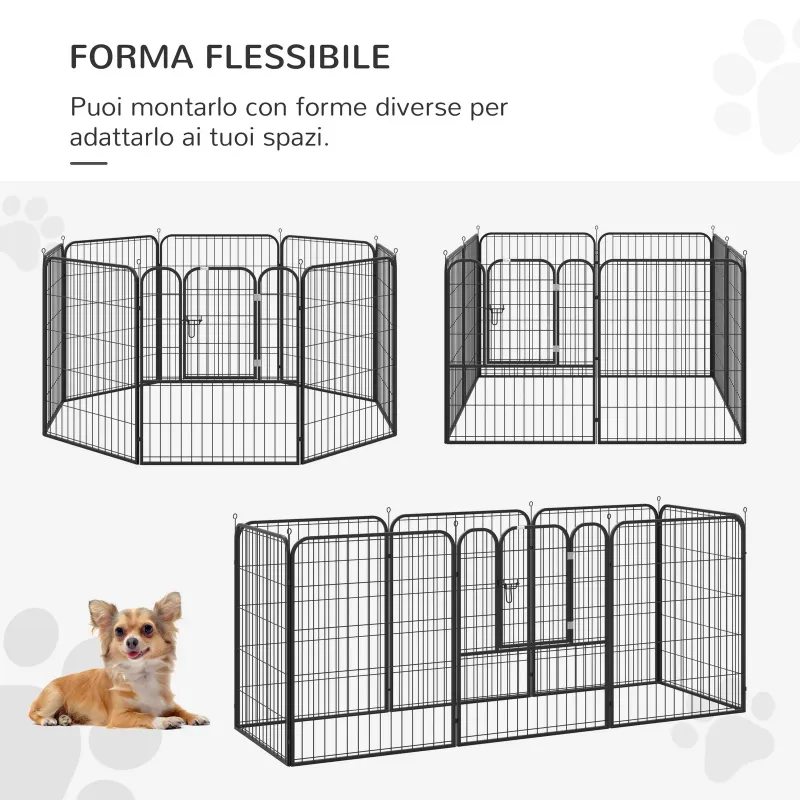 Dog Playpen and Puppy Playpen, Modular Indoor and Outdoor Dog Playpen in Metal and Steel 8 Panels 80x100cm