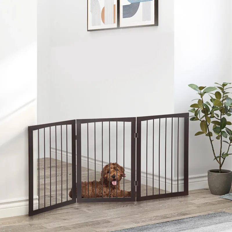 Portable 3 Section Dog Gate Pet Gate Foldable Safety Divider, 160x1.2x76cm, Brown