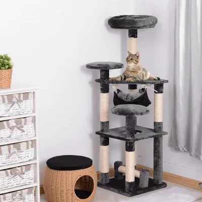 4-Tier Cat Tree with Hammock, Natural Sisal Plush Platforms, 132cm Height, Grey 4.8 (25)