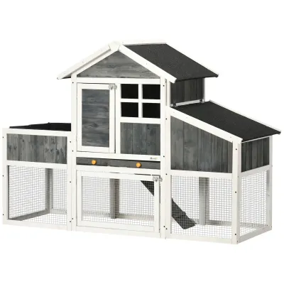 Wooden Chicken Coop with Open Area, House and Nest, 161.5x62. 5x115cm, Grey