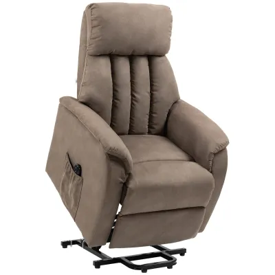 Electric Lift Recliner Armchair 150° with Footrest &amp; Remote Control – Brown Microfibre 75x93x110 cm