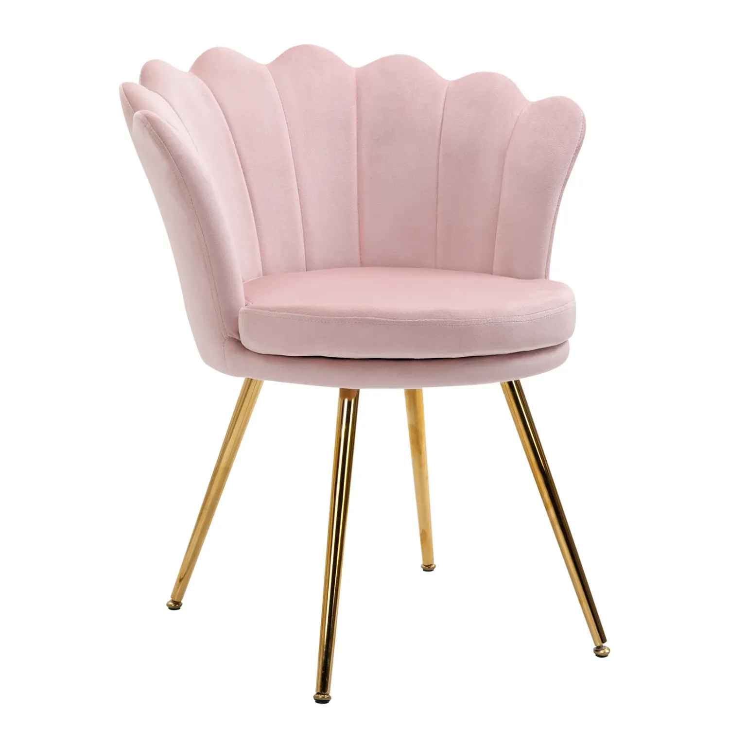 Vintage Style Velvet Shell Lounge Chair with Gold Legs in Pink
