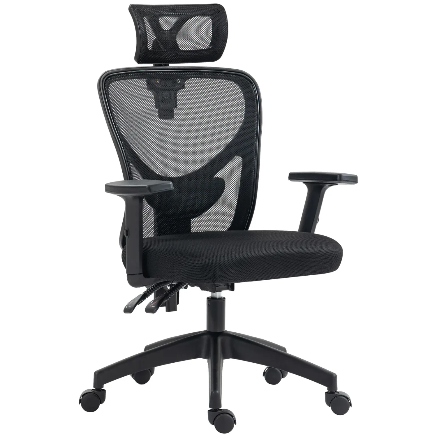 Ergonomic Office Chair with Adjustable Height, Lumbar Support and Headrest, 66x61x106-116cm Black