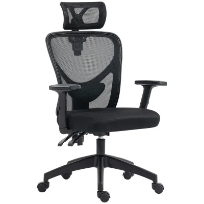 Ergonomic Office Chair with Adjustable Height, Lumbar Support and Headrest, 66x61x106-116cm Black