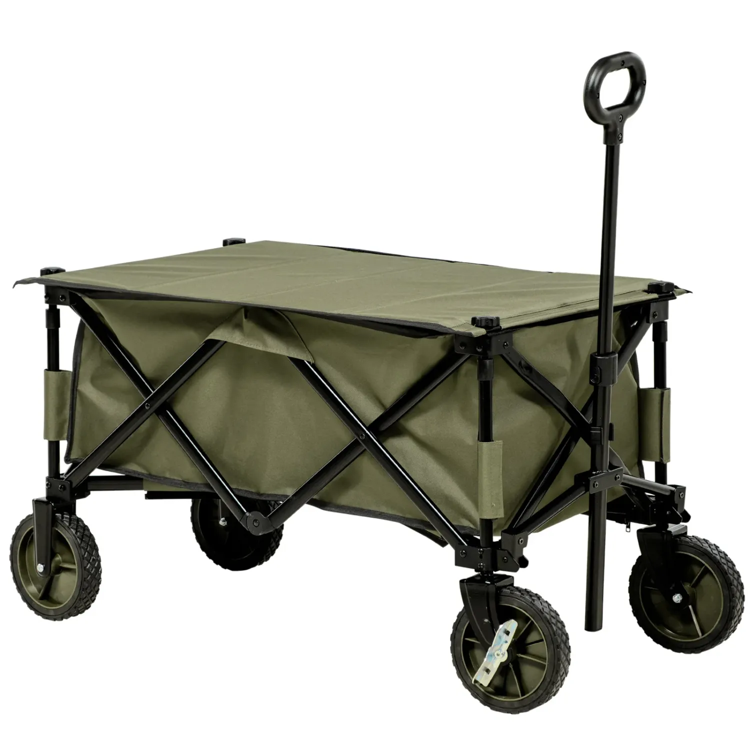 125L Folding Garden Cart with Handle and 5 Bags, 108x55x93 cm, Green