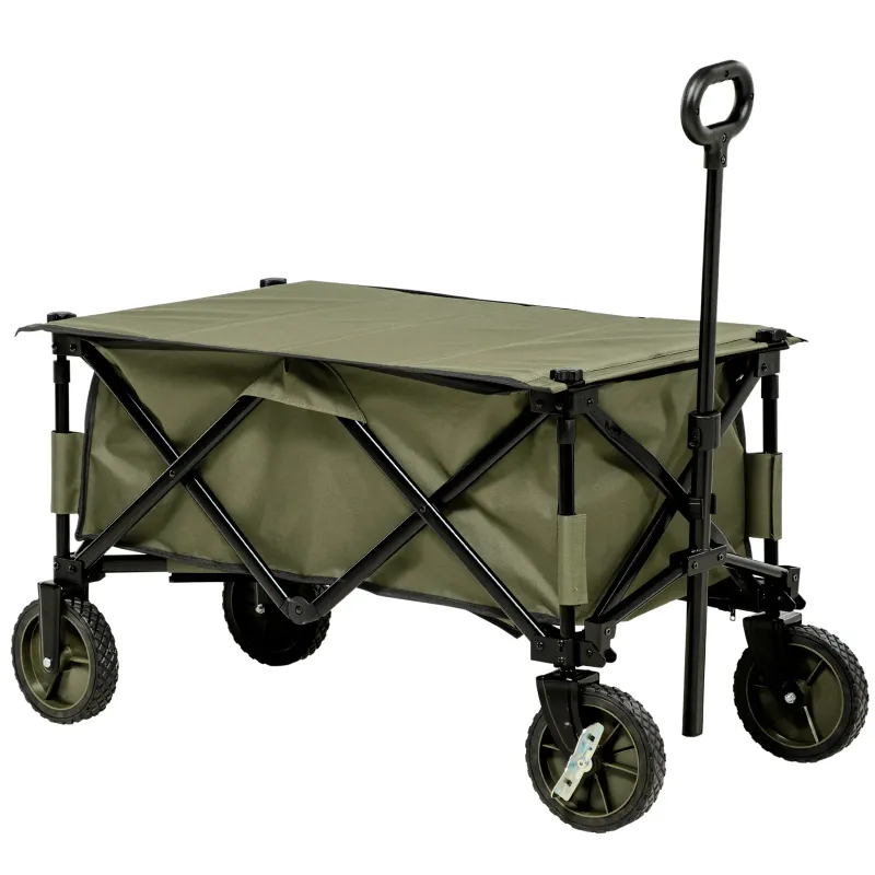 125L Folding Garden Cart with Handle and 5 Bags, 108x55x93 cm, Green