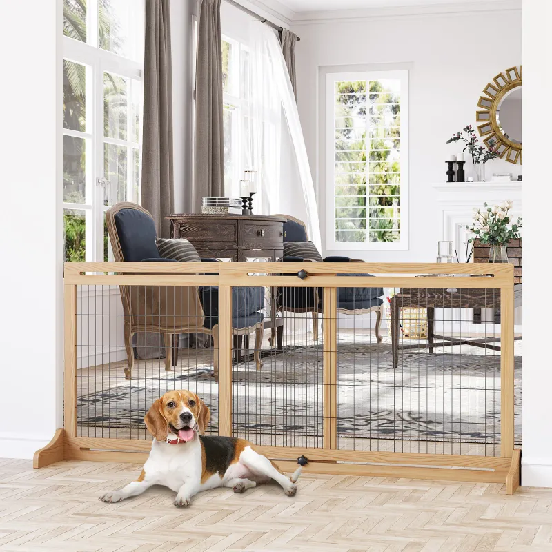 Extendable Wooden Indoor Dog Gate, 104-183x36x69cm, Wood Colour