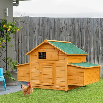 Chicken Coop Laying Cage for Garden Chickens with 2 Drawers, Nest and Waterproof Outdoor Roof in Wood, 150x100x96.5 cm