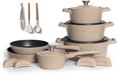 14-Piece Cookware Set Cast Aluminium, Induction-Ready Beige - ROYALTYLINE OS1014 14-Piece Cookware Set Cast Aluminium, Induction-Ready Beige - ROYALTYLINE OS1014