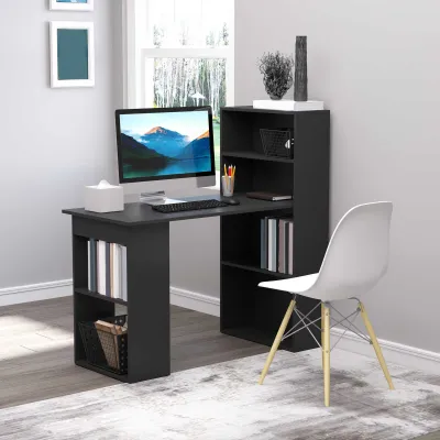HOMCOM Wooden PC Desk with 6 Side Storage Shelves 120x55x120 cm – Black