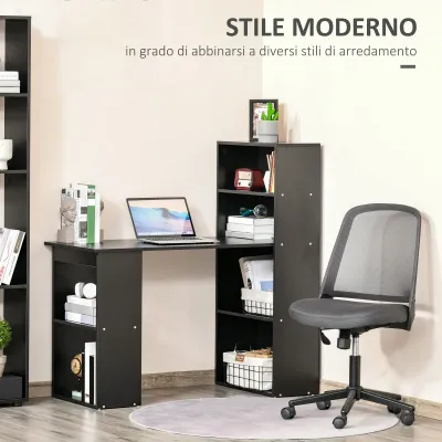 HOMCOM Wooden PC Desk with 6 Side Storage Shelves 120x55x120 cm – Black