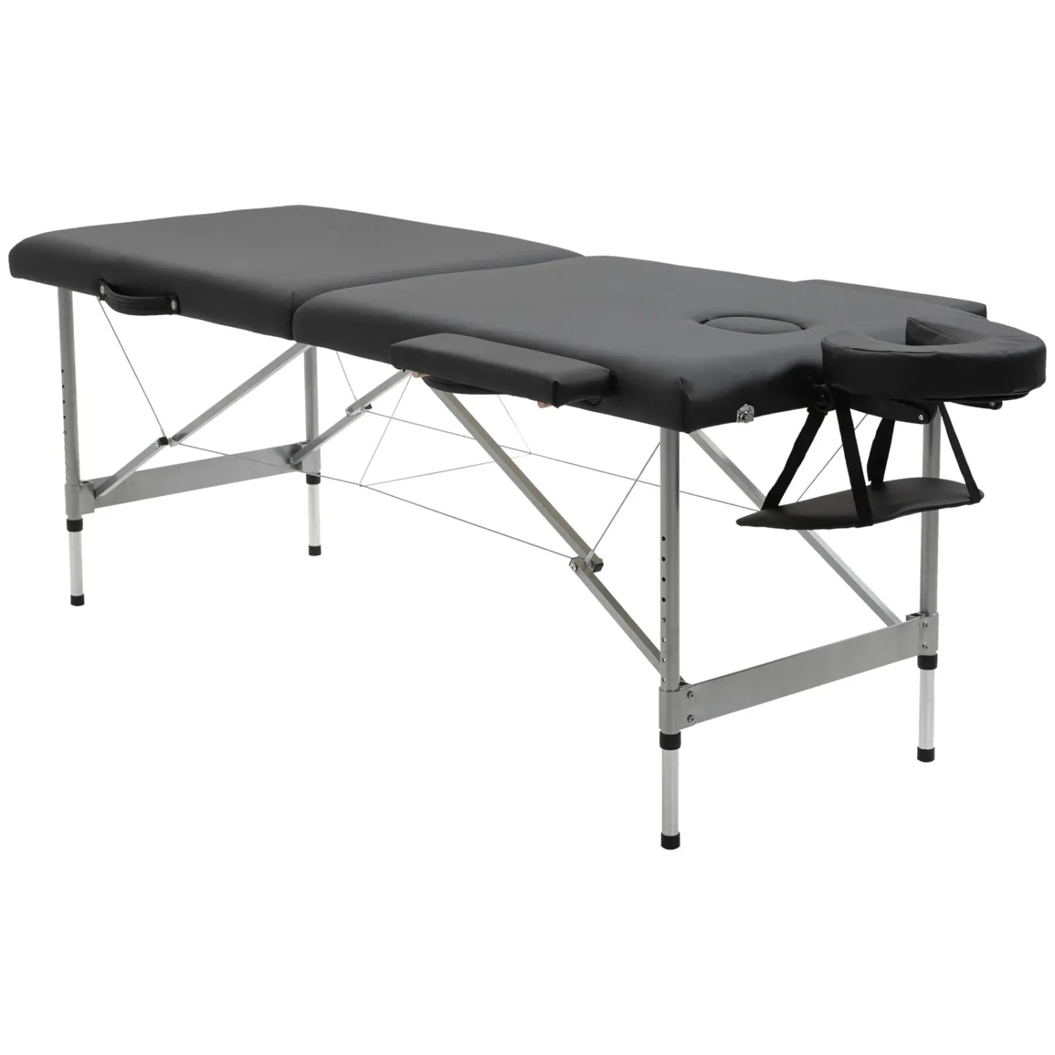 Portable Folding Massage &amp; Beauty Bed with Adjustable Height, 186x71 cm – Black