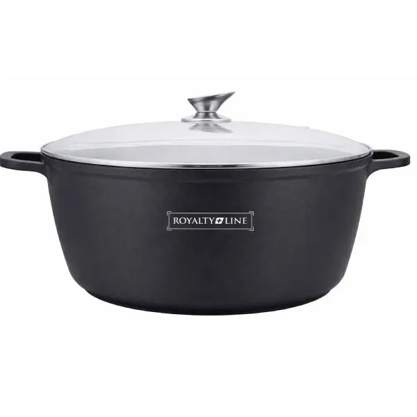 40cm Marble-Coated Cast Aluminium Casserole Pot with Glass Lid, 19.5L – Royalty Line BS40ML