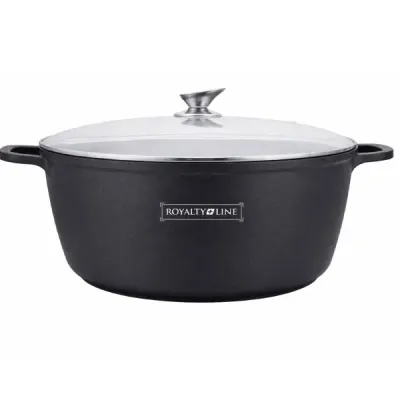 36cm Marble-Coated Cast Aluminium Casserole Pot with Glass Lid, 14L – Royalty Line BS36ML
