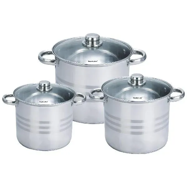 3-Piece 18/10 Stainless Steel Deep Saucepan Set with Glass Lids, 11.1L / 13.5L / 16.2L – Royalty Line SP4