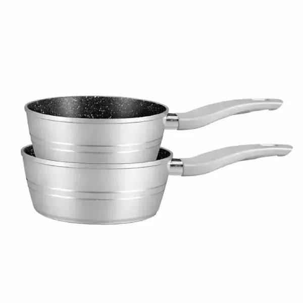 2-Piece Marble-Coated Aluminium Saucepan Set with Glass Lid, 18cm &amp; 20cm – Royalty Line FS2M-SV