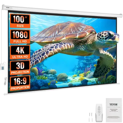 100" Motorised Electric Projector Screen, 16:9, 4K/1080p HD Ready with Remote Control 100" Motorised Electric Projector Screen, 16:9, 4K/1080p HD Ready with Remote Control