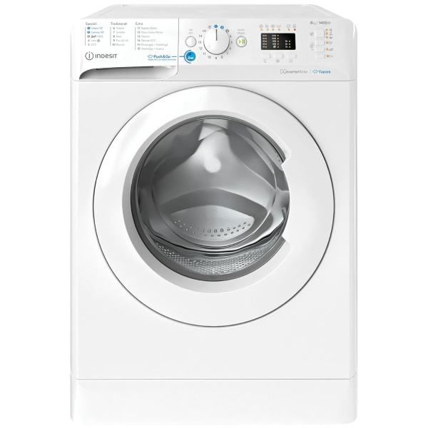 8kg 1400rpm Front-Load Washing Machine with Steam, Push&amp;Go &amp; Energy Rating A – Indesit BWA81496XWV-IT